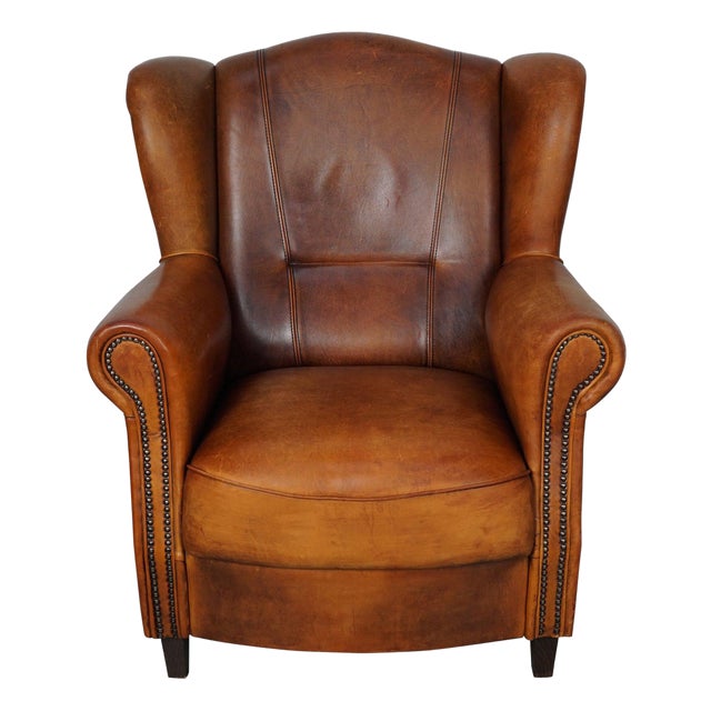 Vintage Dutch Cognac Colored Leather Club Chair For Sale