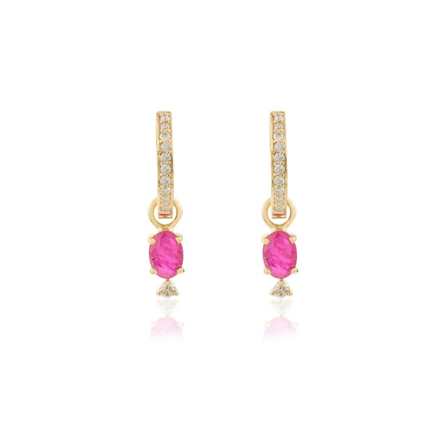 Dangling Ruby & Diamond Studded Classic Drop Earrings - a Pair - 2 Pieces For Sale - Image 4 of 10