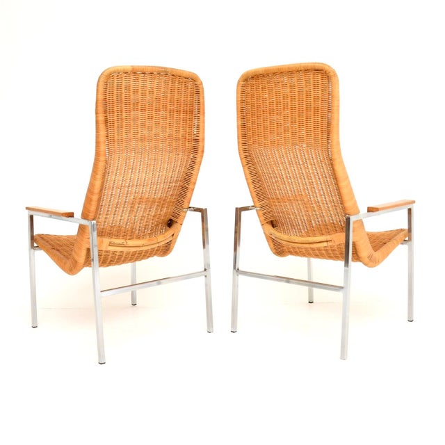 Vintage Chrome and Rattan Chairs by Dirk Van Sliedregt for Gebroeders Jonkers Noordwolde, 1960s, Set of 2 For Sale - Image 4 of 12
