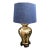 Vintage Brass Ginger Jar Style Table Lamp W/Navy Blue Linen Shade For Sale