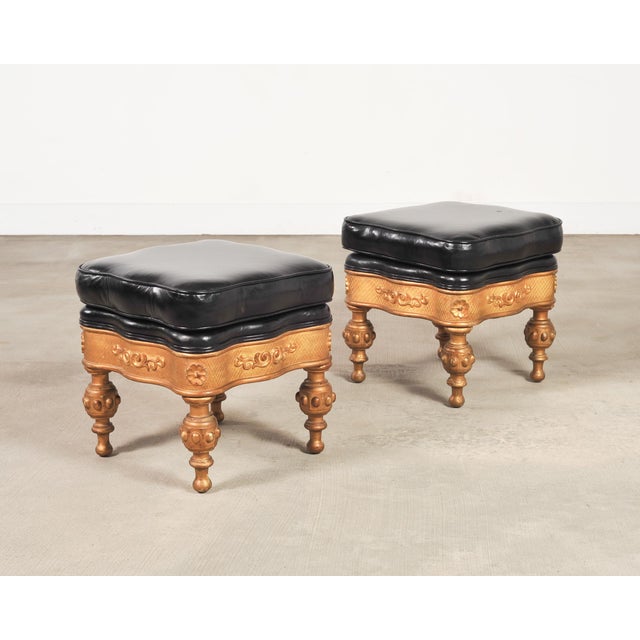 Pair of Empire Aesthetic Leather Giltwood Ottoman Footstools For Sale - Image 18 of 18