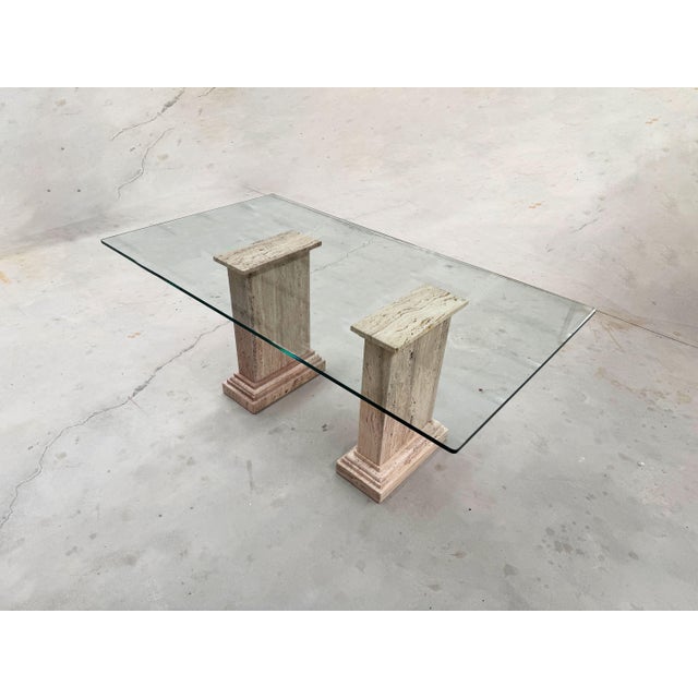 Marina Dining Table in Pink and Brown Jara Travertine Marble, 1989 For Sale - Image 4 of 16