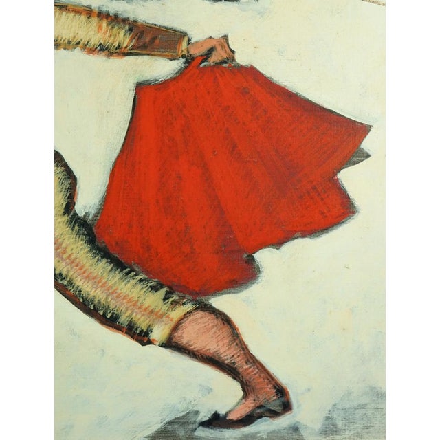Gilberto Filibeck, Bullfighter with a Bull in a Bullfight, 20th Century, Oil on Canvas For Sale - Image 3 of 17