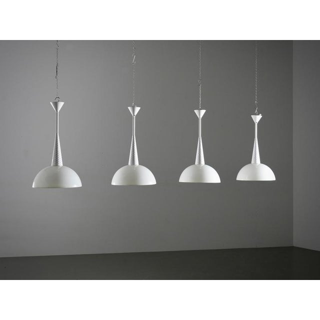 Gold Ceiling Lamps in Metal and Glass by Mathieu Matégot for Holophane, 1960s, Set of 2 For Sale - Image 8 of 11