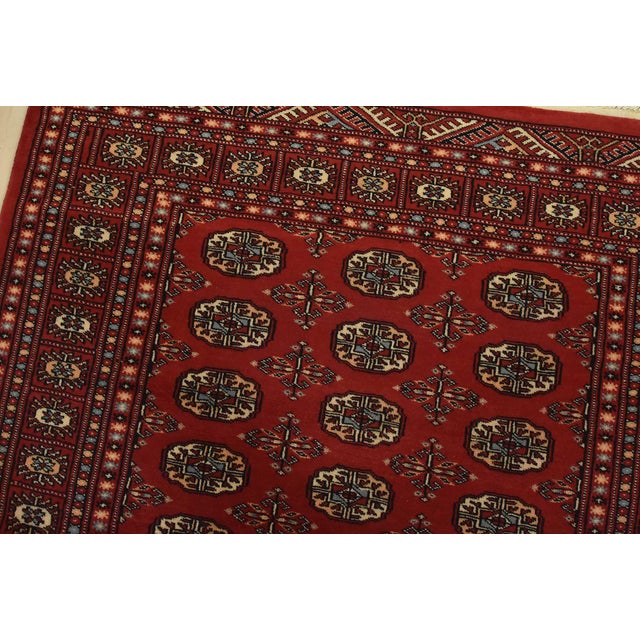 Bokhara Rug 4’1” X 6’4” Red Wool Tribal Hand-Knotted Oriental Carpet For Sale In Philadelphia - Image 6 of 11