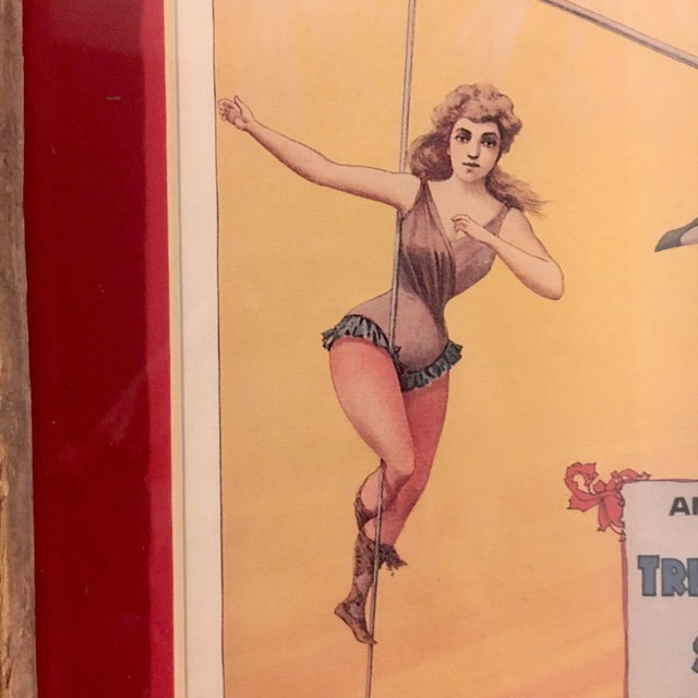 Wood 1898 Wallace Acrobat Circus Poster in Rustic-Style Frame For Sale - Image 7 of 11