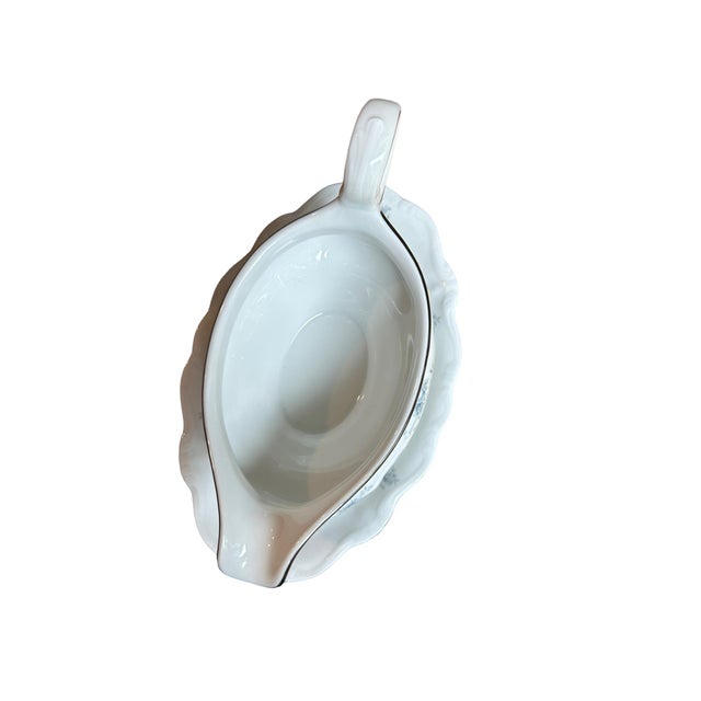 Johann Haviland Blue Garland Gravy Boat Attached Underplate Germany For Sale - Image 9 of 10