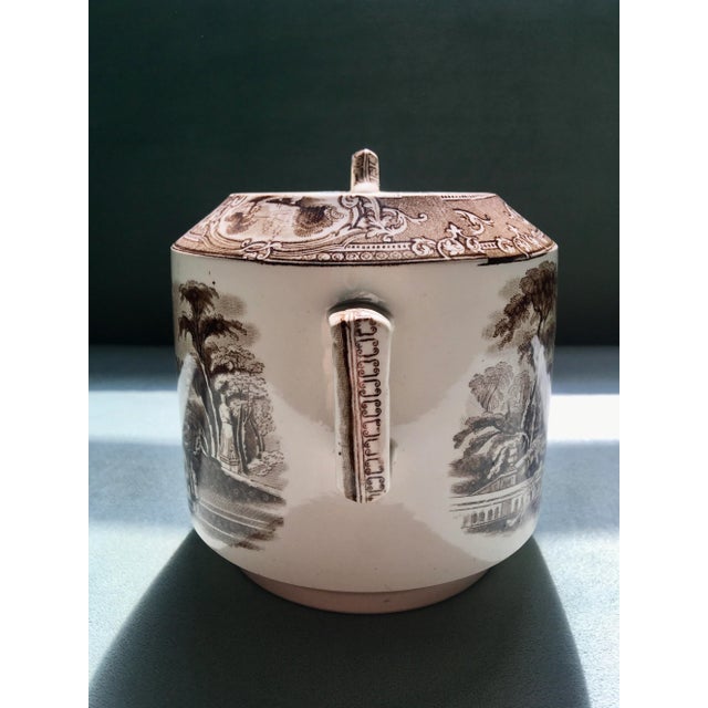 Traditional Early 20th Century Castle Scene Brown Transfer-Ware Sugar Canister For Sale - Image 3 of 13
