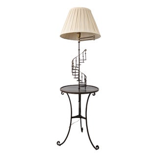 Mid-Century French Iron and Brass Floor Lamp with Spiral Staircase, 1950s For Sale