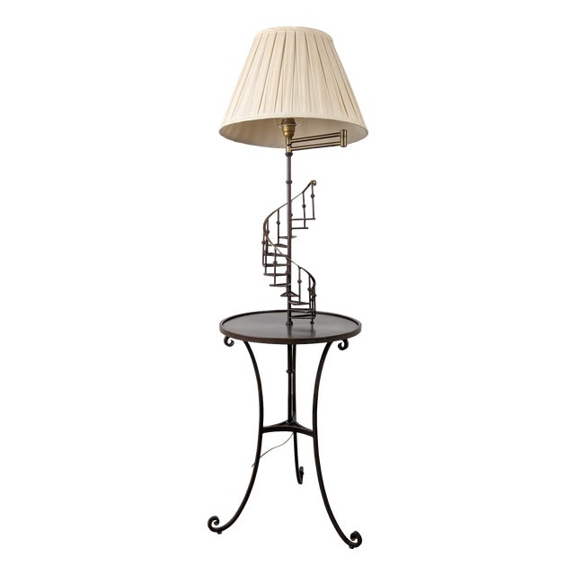 Mid-Century French Iron and Brass Floor Lamp with Spiral Staircase, 1950s For Sale