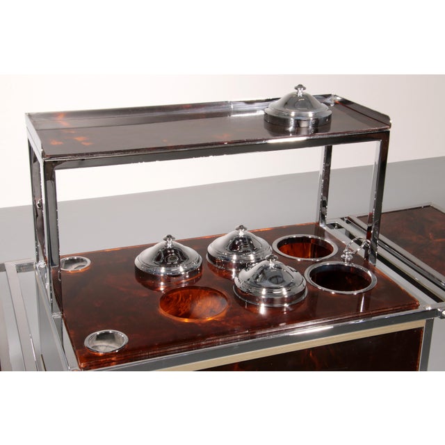 1960s Italian Bar Car Trolley with Chrome and Faux Tortoise, 1960s For Sale - Image 5 of 15