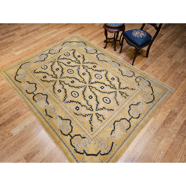 Vintage French Area Rug, Hand-Knotted Wool, Allover Geometric Design, Tan & Black, 6x9 For Sale - Image 17 of 17