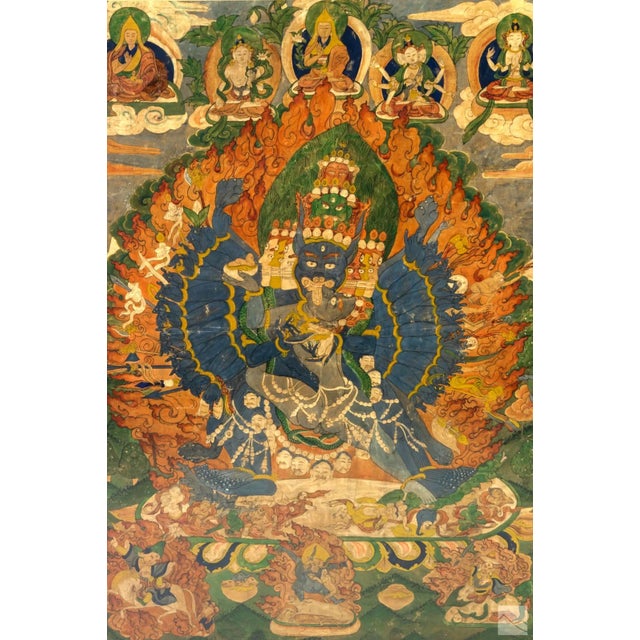 Textile Framed Antique Tibetan Thangka of Yamantaka with Consort For Sale - Image 7 of 13
