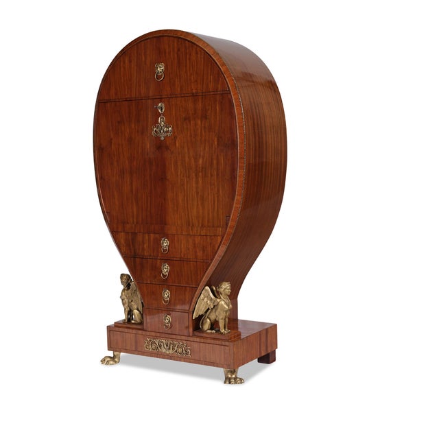 Traditional Amsterdam Lyre Secretary in Mahogany on Oak, 1870s For Sale - Image 3 of 14