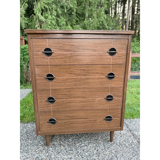 Copper Likely 1960s Mid-Century Modern Possibly Walnut Highboy Dresser For Sale - Image 8 of 10