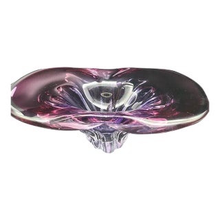 Mid-Century Chribska Josef Hospodka Czech Cranberry Art Glass Bowl Vase For Sale