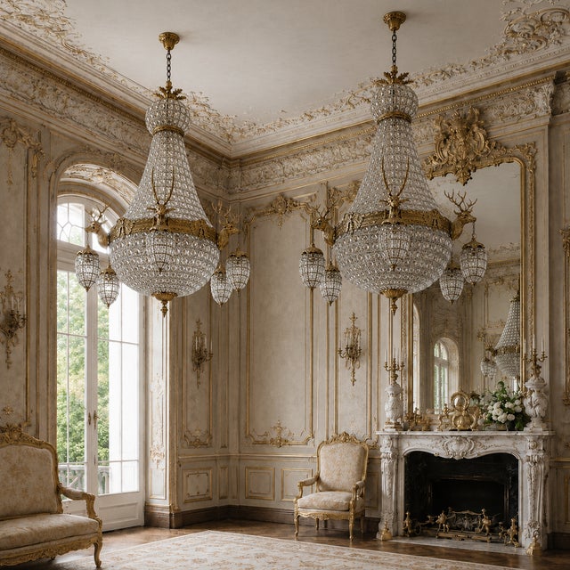 Metal 1960 French Louis XVI Gold Bronze Chandeliers - Pair For Sale - Image 7 of 18