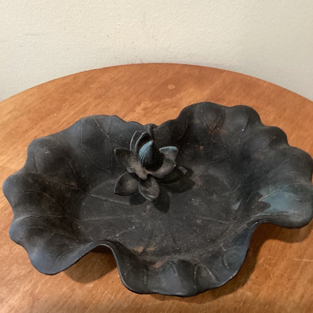 Onyx Antique Japanese Meiji Period (1868-1912) Cast Iron Lotus Leaf Bowl (Okimono) For Sale - Image 8 of 12