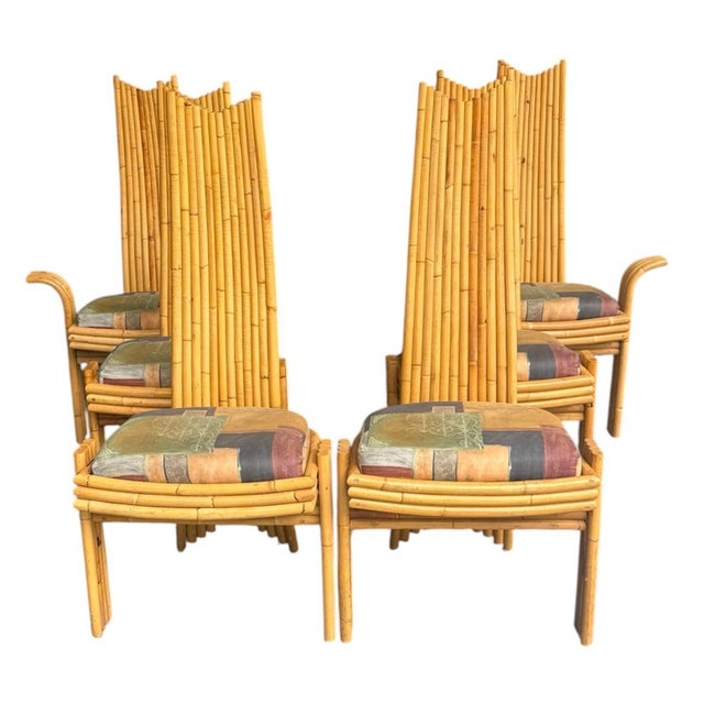 Arthur Edwards for McGuire Sculptural Set of 6 High Backed Rattan Chairs For Sale - Image 10 of 11