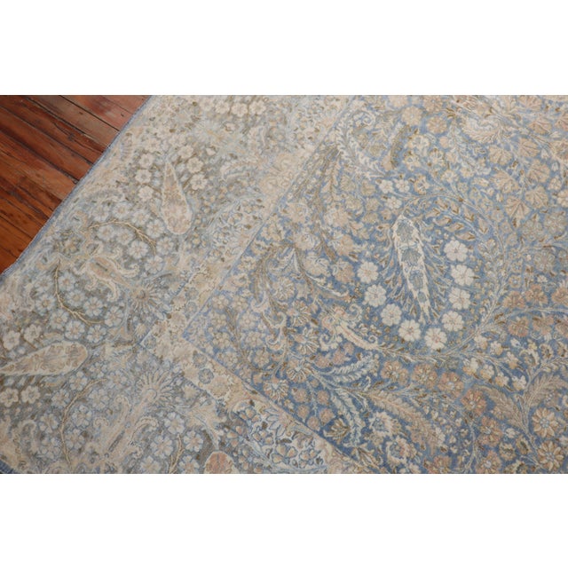 Fancy Light Blue Antique Persian Kerman Room Size Rug For Sale - Image 4 of 18
