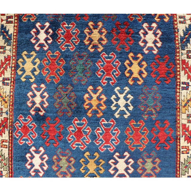 Tribal Antique Caucasian Kazak Rug With Geometric and Tribal Motifs 4'3" X7'6" For Sale - Image 3 of 13