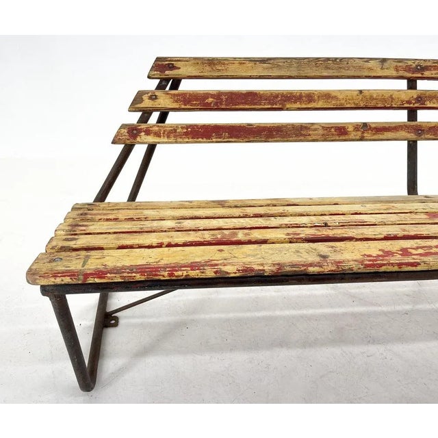 1950s Vintage Industrial Slatted Bench with Original Patina, 1950s For Sale - Image 5 of 10