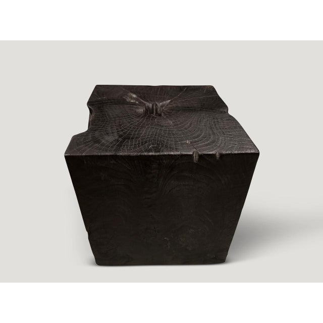 Contemporary Andrianna Shamaris Sculptural Triple Burnt Teak Wood Side Table For Sale - Image 3 of 5