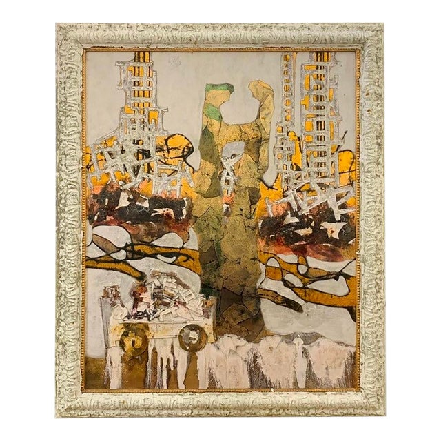Andrea Stella "The Cart of Dreams" Gold Leaf Oil Mixed Media Painting, Figurative, Italian Contemporary Art, 2010 For Sale