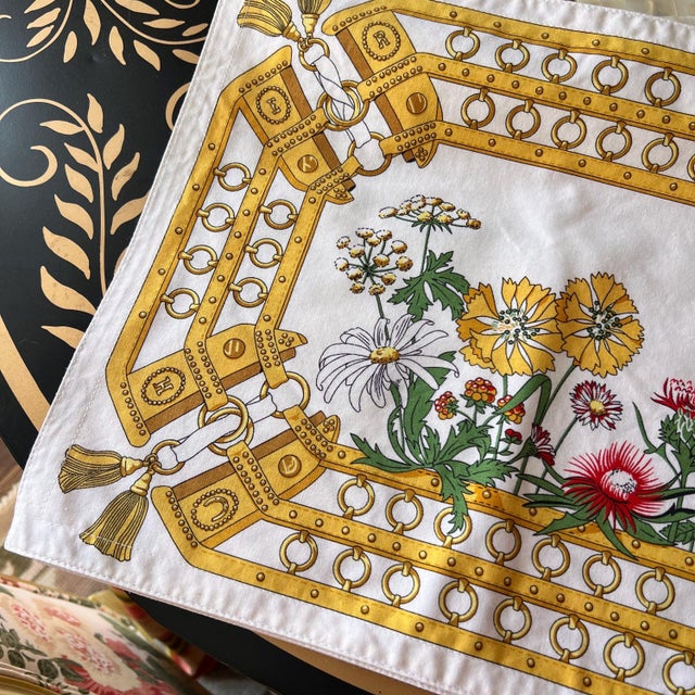 1970s Rare vintage Hermes Paris placemats from 1979 // set of 6 cotton placemats // equestrian motif // horses // collectible luxury homegoods For Sale - Image 5 of 14