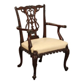 Antique Georgian Style Carved Mahogany Armchair For Sale