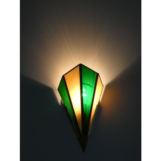 Metal Vintage Brass and Synthetic Glass Wall Lights from Glashütte Limburg, 1980s, Set of 2 For Sale - Image 7 of 9