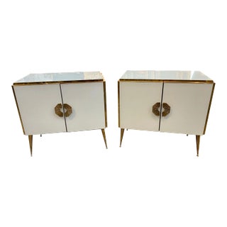 Modern Murano Glass and Brass Side Cabinets - a Pair For Sale