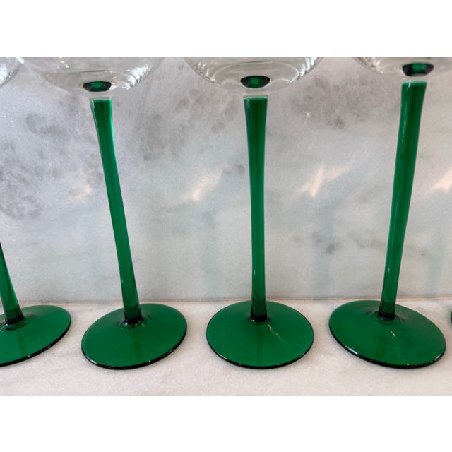 Mid 20th Century Set of 5 Vintage Tall Green Wine Glasses For Sale - Image 5 of 8