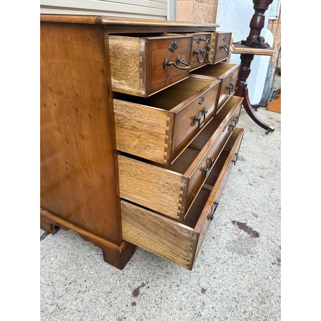 Vintage English Geogrian Style Yew Wood Chest of Drawer With Keys It features 3 small drawer at the top and 2 longer...
