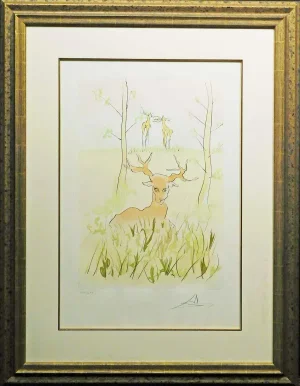 Salvador Dali "Le Cerf Malade"Hand Signed by Dali Framed Engraving, Deer