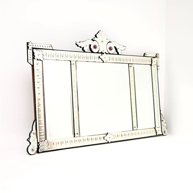 Large Antique Italian Venetian Etched Glass Mirror, 1900 For Sale - Image 12 of 12