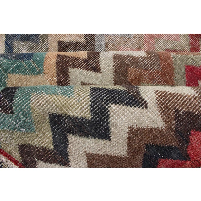 Mid 20th Century Mid-Century Modern Rug in Navy, Red, Green, Brown & Ivory For Sale - Image 11 of 12