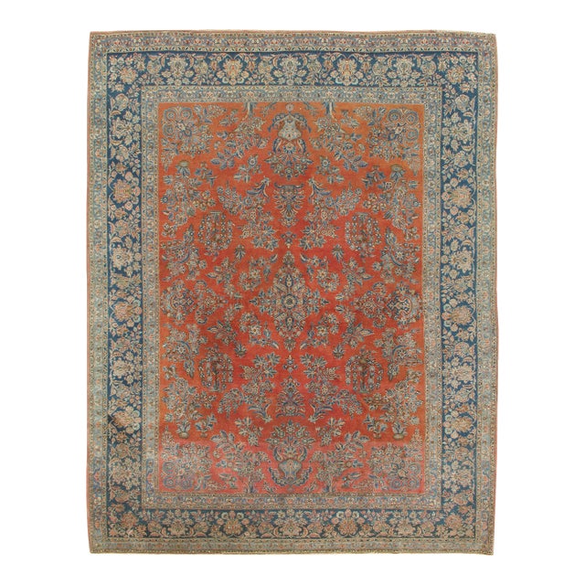 Vintage 1920s Red Sarouk Rug 8'6 X 11'3 For Sale
