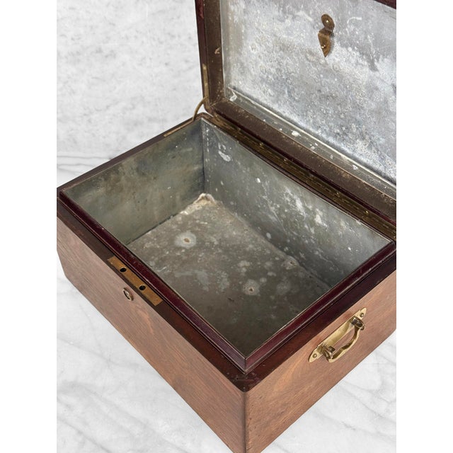 Antique English Benson & Hedges Mahogany Metal Lined Cigar Tobacco Humidor Box For Sale - Image 10 of 15