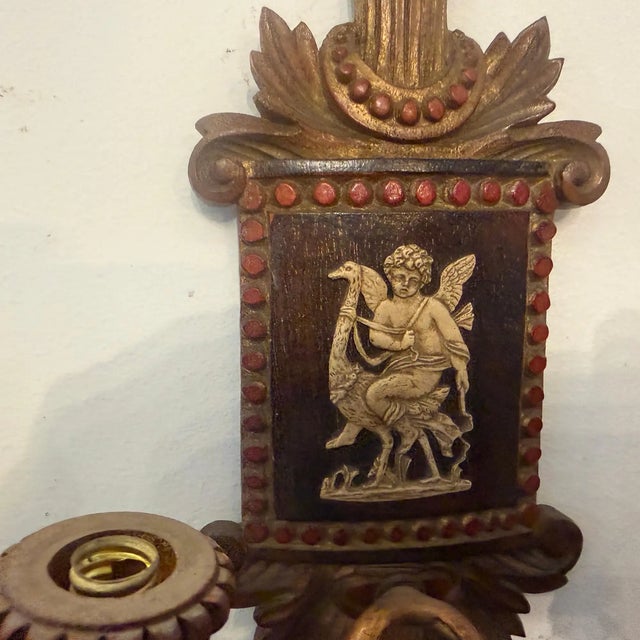 Traditional 1950s Neo Classic Style Lacquered Wood Florentine Wall Sconces - Set of 2 For Sale - Image 3 of 13
