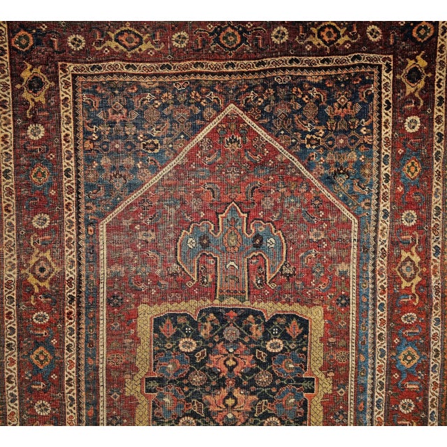 Textile 19th Century Persian Bidjar Rug, Handwoven Geometric Pattern, Burgundy & Blue, 5’ X 7’ For Sale - Image 7 of 12