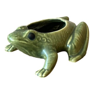 Vintage Boho Glazed Ceramic Frog Planter For Sale