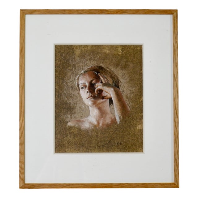 Nathalie Picoulet, Femme Au Bandeau, 2000s, Pastel & Oak & Paper For Sale