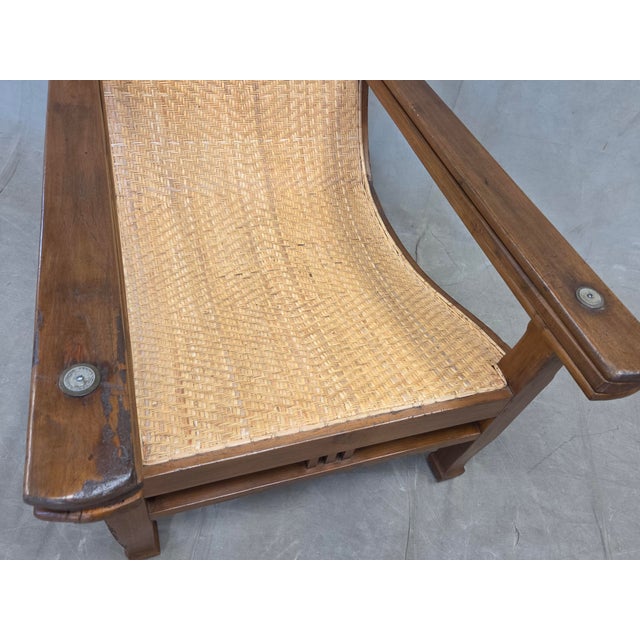 Wood Vintage 1950s Dutch Colonial Teak Lounge Chair With Herringbone Caned Seat For Sale - Image 7 of 17