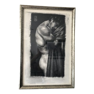 1970s Figurative Male Nude Charcoal Drawing by William Mac Lane, Framed For Sale