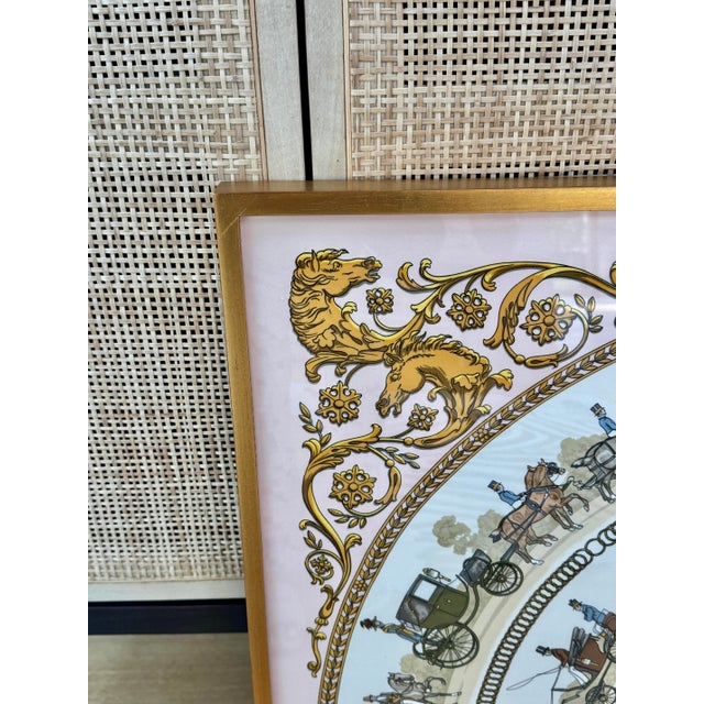Pink Framed Hermes La Promenade De Longchamps Silk Scarf For Sale - Image 8 of 12