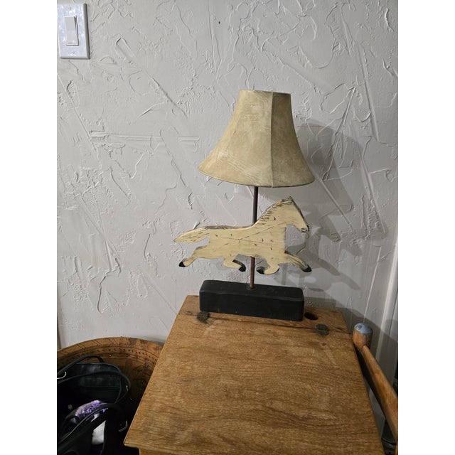 Tan Vintage Folk Art Adjustable Wooden Running Horse Weathervane Lamp For Sale - Image 8 of 11