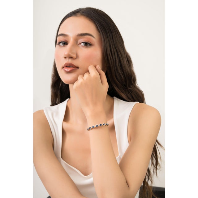 Not Yet Made - Made To Order Art Deco 10.02 Carat Deep Blue Sapphire Wedding Bracelet in 18k Solid Gold For Sale - Image 5 of 15