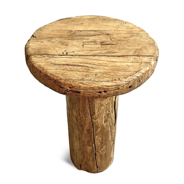 Rustic Log Vintage Round Side Table For Sale - Image 4 of 7