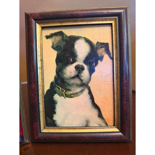 The product is a set of two vintage framed lithographs featuring Boston Terrier and Collie puppies by artist Florence...